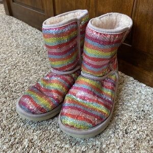 Girls Sequins Ugg Rainbow Striped Boots Size 4